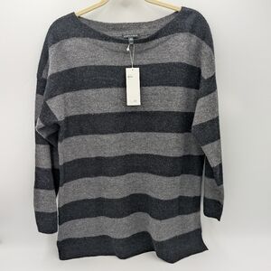 Eileen Fisher Felted Merino Wool Striped Sweater $238 Cozy Relaxed Lagenlook NWT